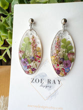 Load image into Gallery viewer, Silver Oval Wildflower Dangles
