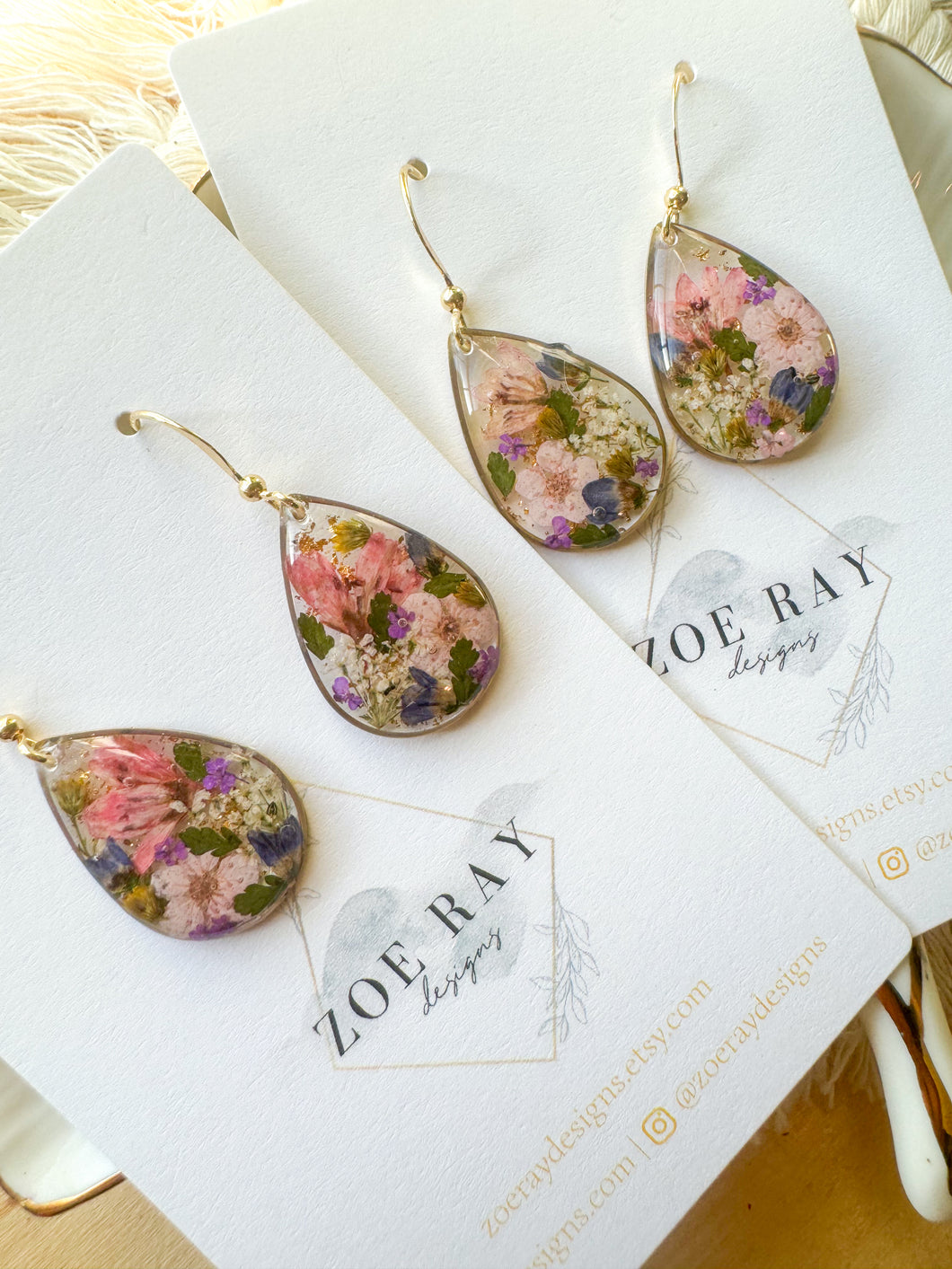 Pink Floral Teardrops - Medium