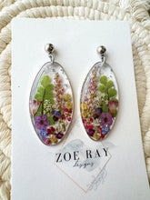 Load image into Gallery viewer, Silver Oval Wildflower Dangles

