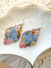Load image into Gallery viewer, Blue Hydrangea Arabesque Dangles
