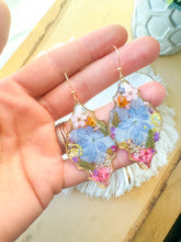 Load image into Gallery viewer, Blue Hydrangea Arabesque Dangles
