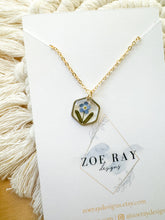 Load image into Gallery viewer, Tiny Forget Me Not Hexagon Pendant
