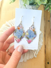 Load image into Gallery viewer, Blue Hydrangea Arabesque Dangles
