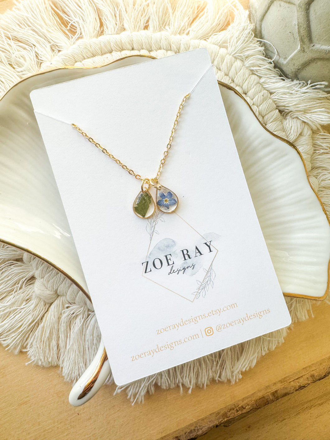 Forget Me Not and Fern Double Pendanr