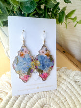 Load image into Gallery viewer, Blue Hydrangea Arabesque Dangles
