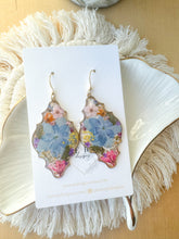 Load image into Gallery viewer, Blue Hydrangea Arabesque Dangles
