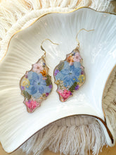 Load image into Gallery viewer, Blue Hydrangea Arabesque Dangles
