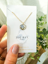 Load image into Gallery viewer, Tiny Forget Me Not Hexagon Pendant

