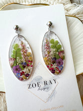 Load image into Gallery viewer, Silver Oval Wildflower Dangles
